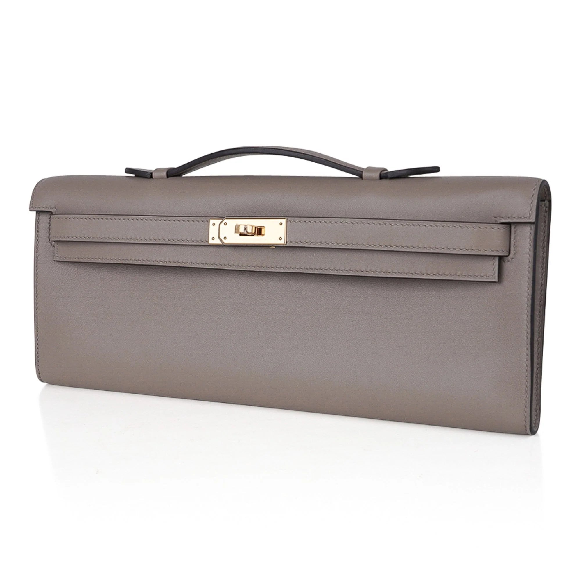 Kelly Cut Bag Gris Asphalte Gray Clutch Swift Gold Hardware