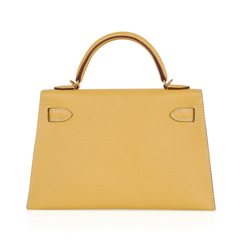 Mini Kelly 20 Sellier Jaune Foin Bag Chevre Gold