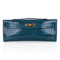 Kelly Cut Bag Blue Colvert Crocodile with Gold Hardware