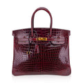 Special Order HSS Birkin 35 Bag Bordeaux Porosus Crocodile with Gold Hardware