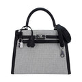Kelly 25 Sellier Bag Quadrille Black & White Viking Toile Swift Leather with Palladium Hardware
