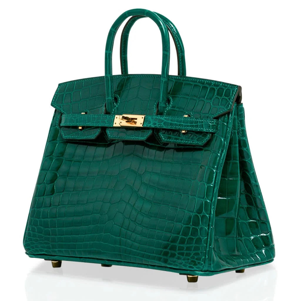 Birkin 25 Bag Emerald Crocodile Gold Hardware