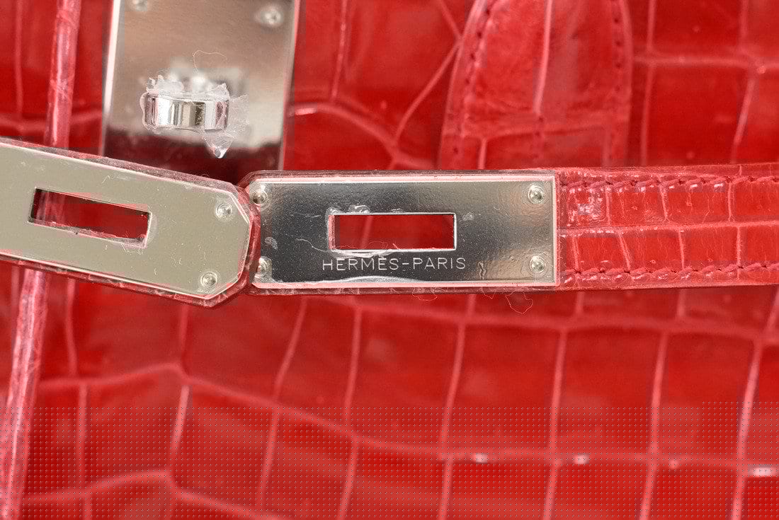 Birkin 35 Bag Porosus Crocodile Bougainvillea Palladium