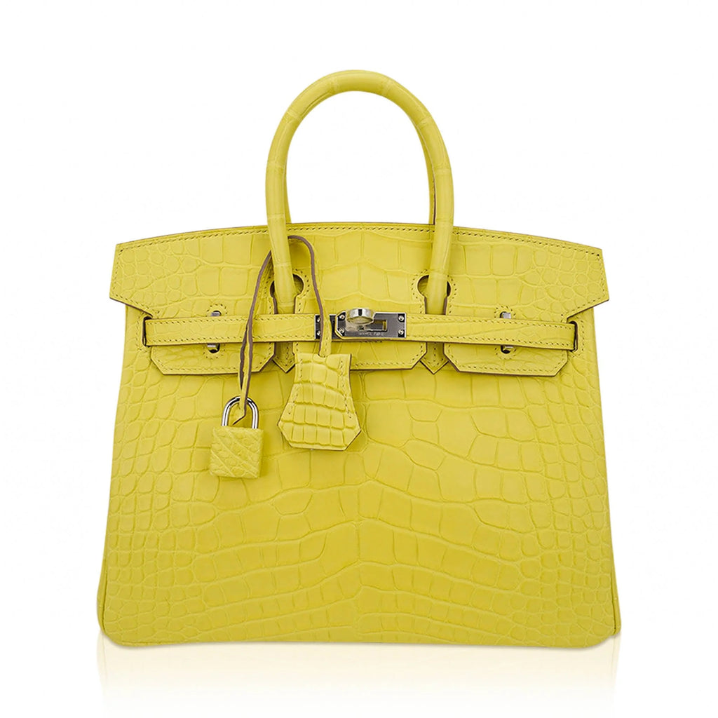 Birkin 25 Bag Lime Matte Alligator with Palladium Hardware