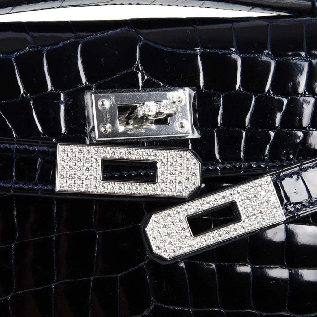 Kelly Cut Diamond Blue Marine Crocodile Bag Exquisite Clutch