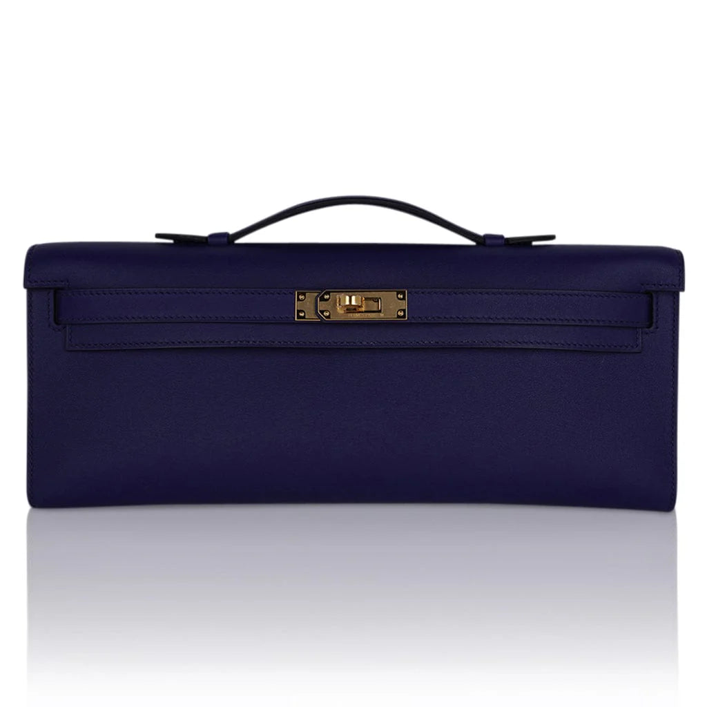 Kelly Cut Bag Blue Encre Swift with Gold Hardware