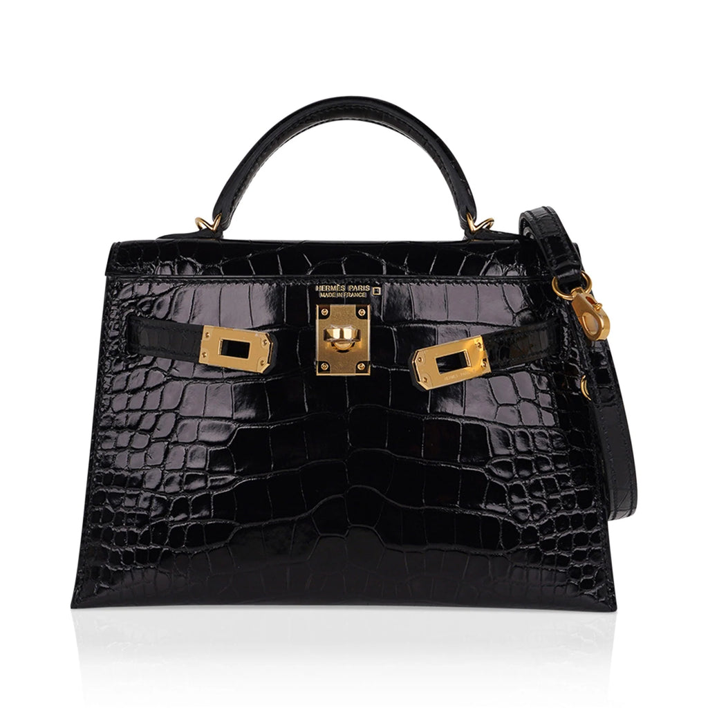 Kelly 20 Mini Sellier Bag Black Alligator Gold Hardware