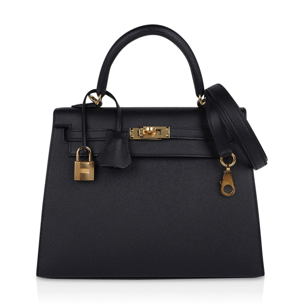Kelly Sellier 25 Bag Black Epsom Gold Hardware New