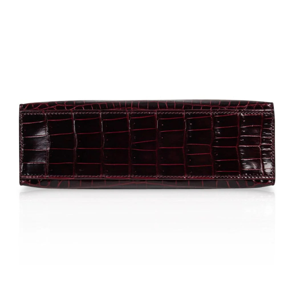 Kelly Pochette Clutch Bag Bordeaux Crocodile Jewel Toned Palladium