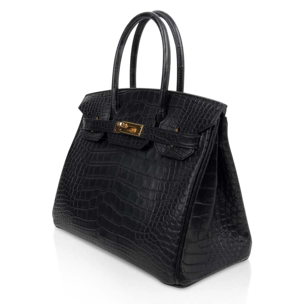 Birkin 30 Bag Black Matte Alligator Gold Hardware