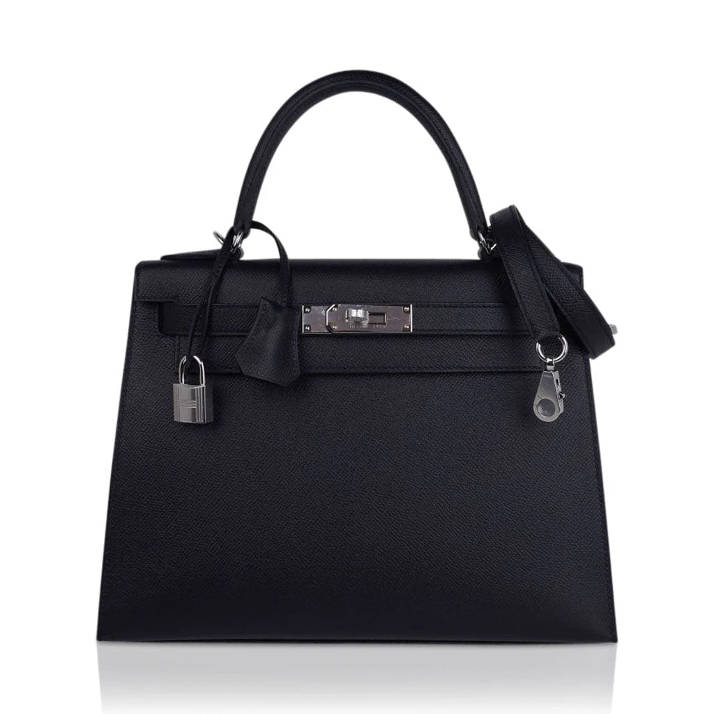 Kelly 28 Sellier Bag Black Epsom Leather with Palladium Hardware