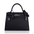 Kelly 28 Sellier Bag Black Epsom Leather with Palladium Hardware