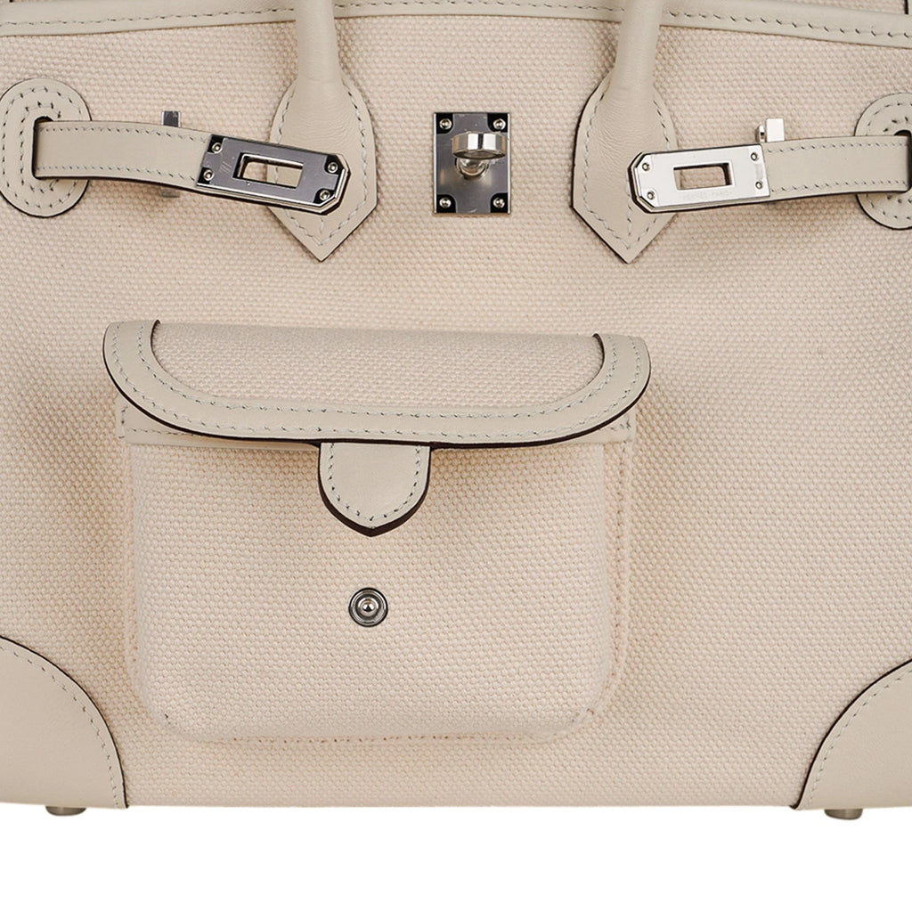 Birkin 25 Cargo Nata Toile Goeland Bag Swift Leather Trim Limited Edition