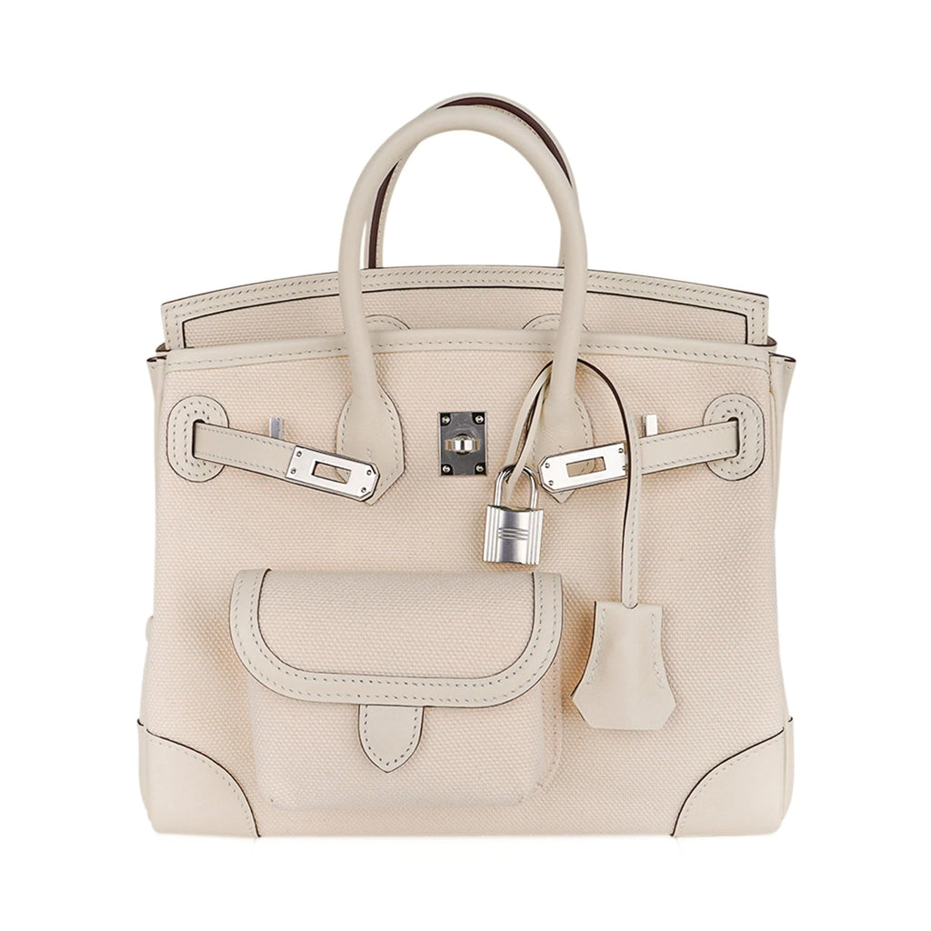 Birkin 25 Cargo Nata Toile Goeland Bag Swift Leather Trim Limited Edition