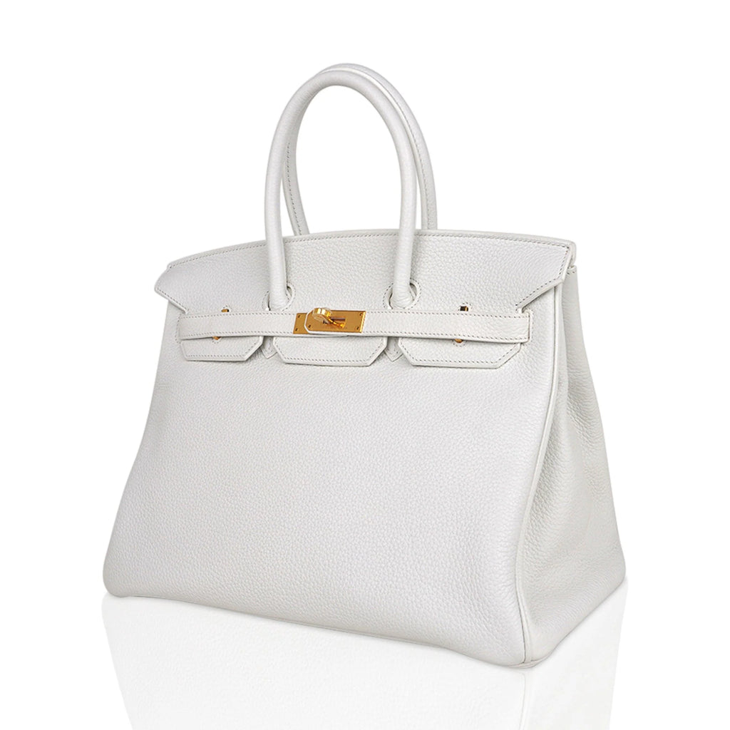 Birkin 35 Bag White Gold Hardware Clemence Leather New