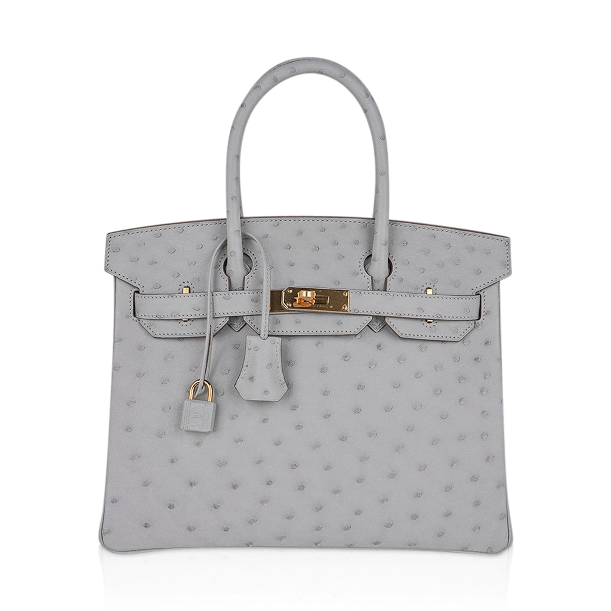 Birkin 30 Bag Gris Perle Ostrich with Gold Hardware