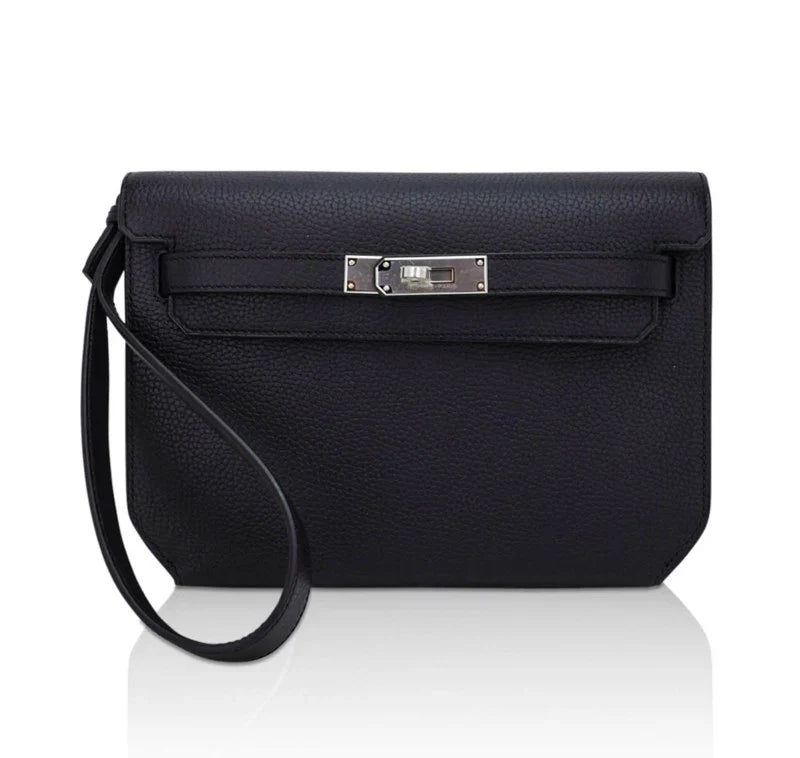 Kelly Depeches 25 Pouch Bag Blue Ocean Togo Leather with Palladium Hardware