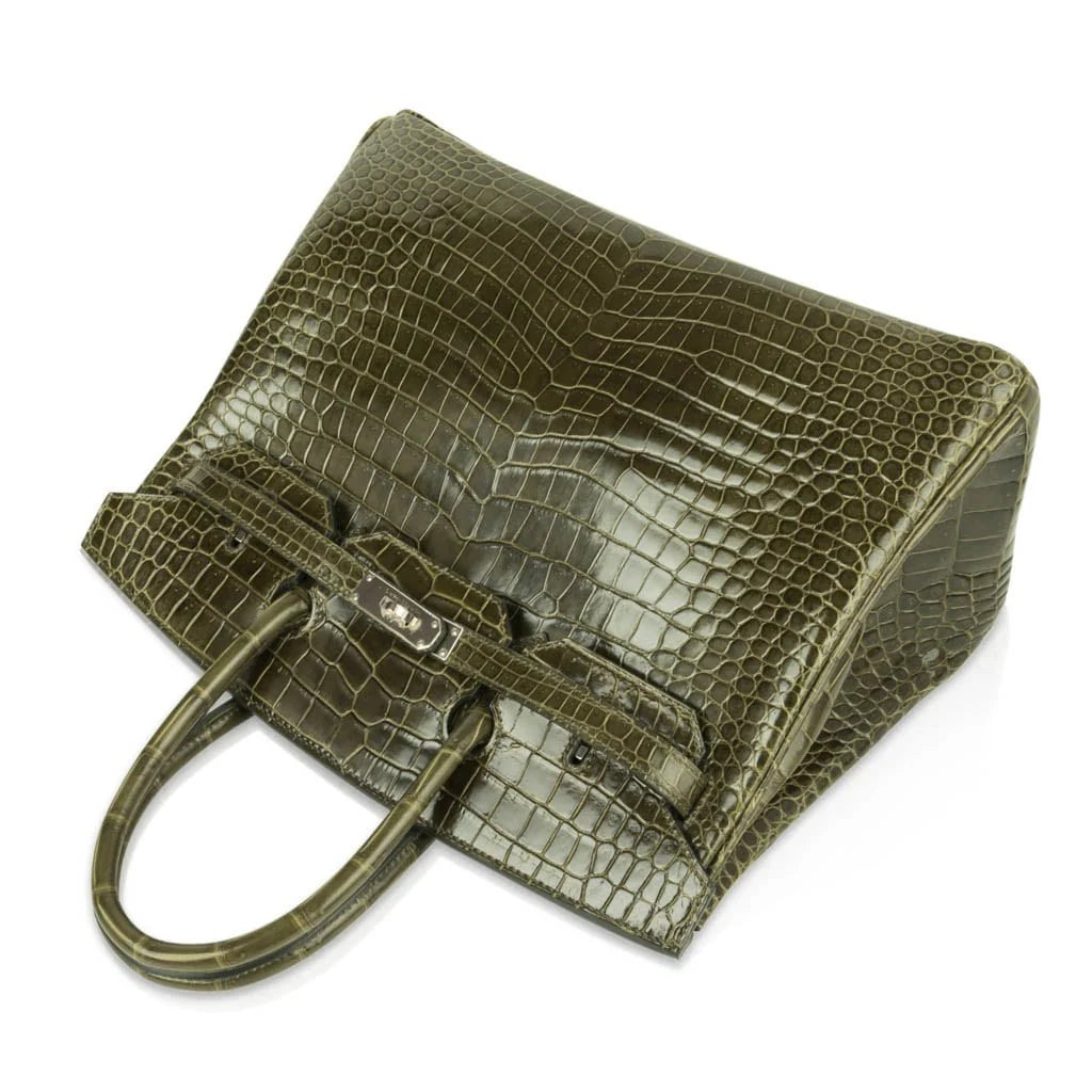 Birkin 35 Bag Vert Veronese Porosus Crocodile Palladium Hardware