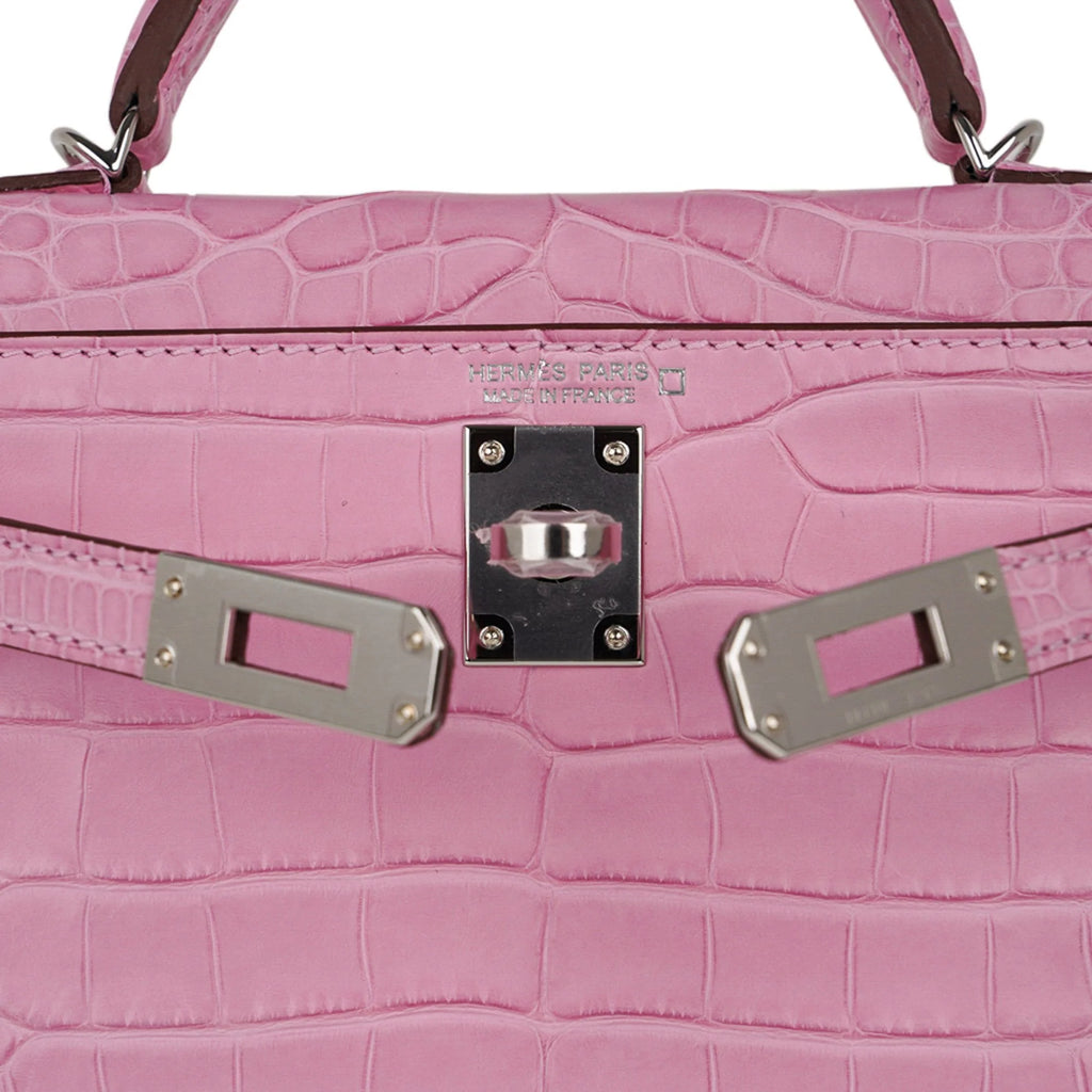Kelly 20 Mini Sellier Bag 5P Pink Matte Alligator Palladium Limited Edition