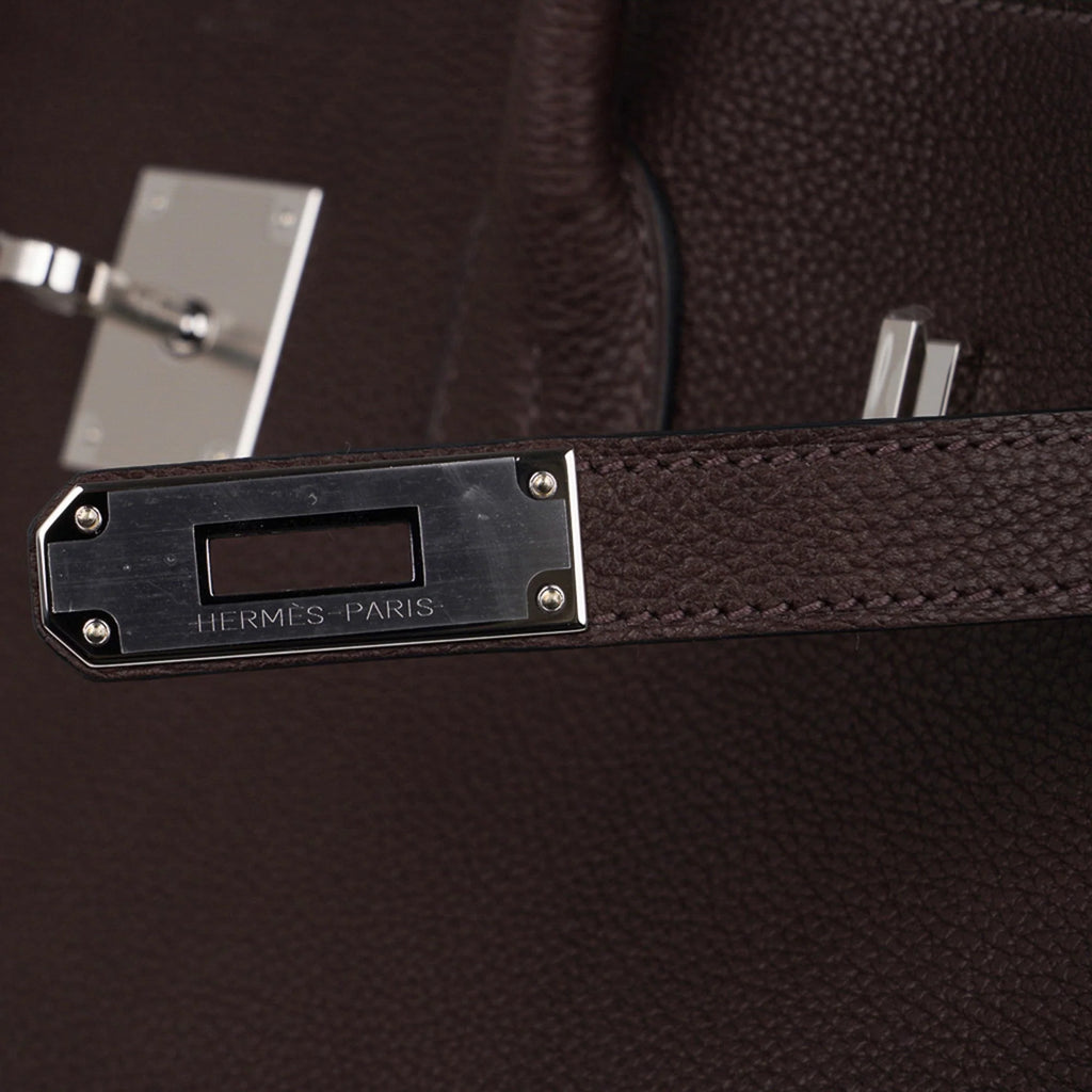 Birkin 35 Bag Ebene Barenia Faubourg Leather with Palladium Hardware