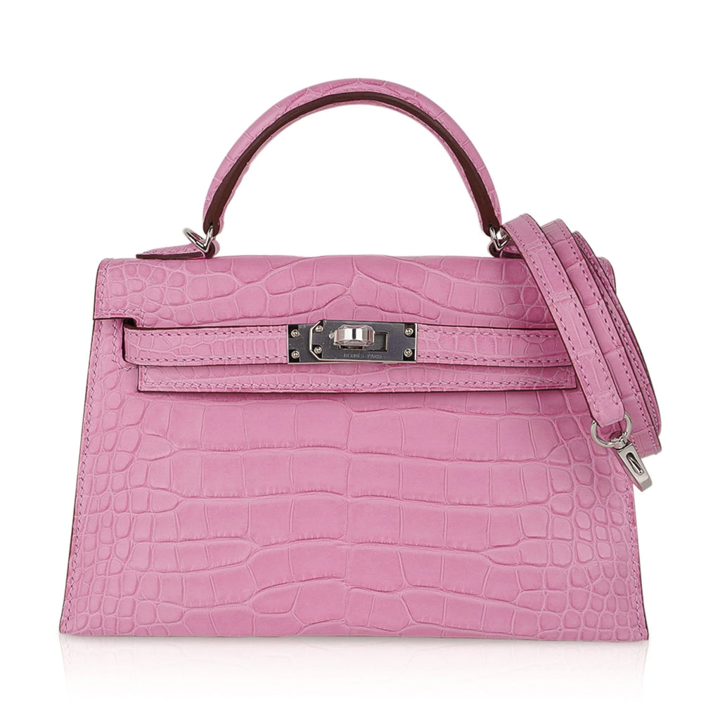 Kelly 20 Mini Sellier Bag 5P Pink Matte Alligator Palladium Limited Edition